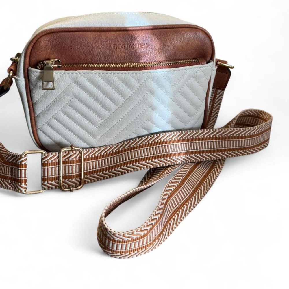 Bostanten Quilted Crossbody Bag in White and Brown - Picture 2 of 9